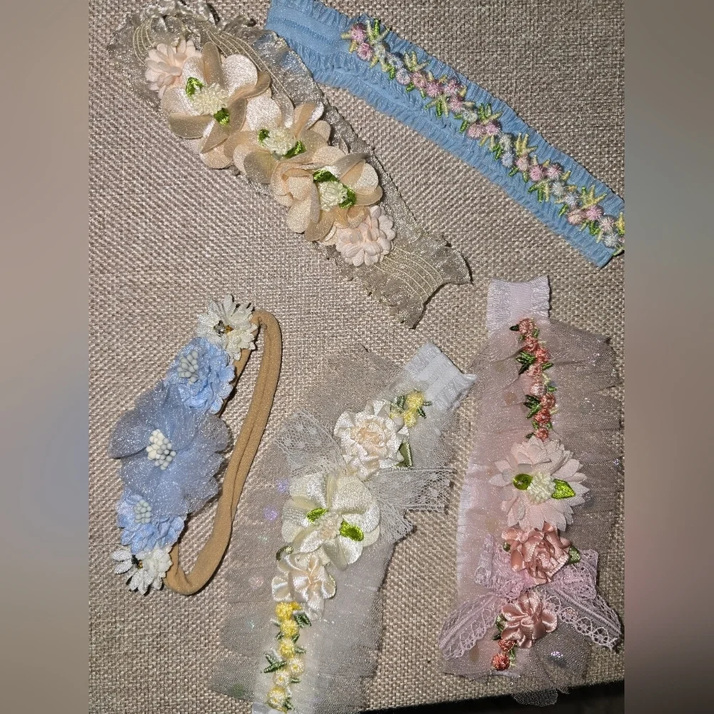Floral Kids Hair Accessories Set - Blue, Pink, Cream
